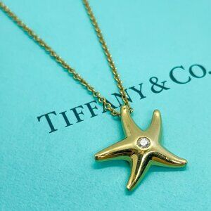 Tiffany & Co. Diamond Starfish Necklace 16" 18k Yellow Gold 750 Peretti Auth